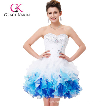 Grace Karin Strapless Sweetheart Robes de cocktail sexy blanches et bleues CL4977-2